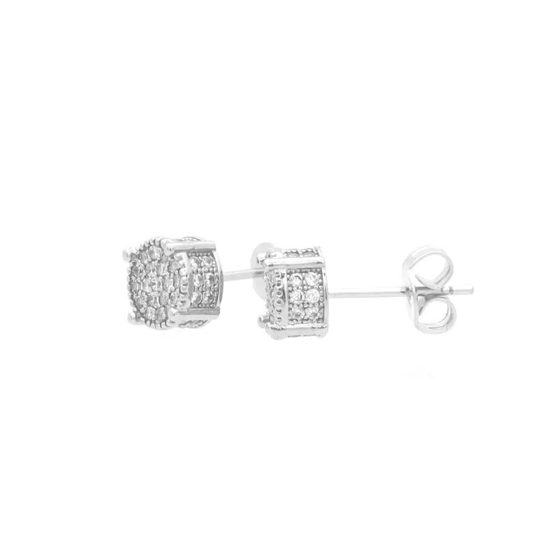 Iced Out Round Stud Earrings - Silver