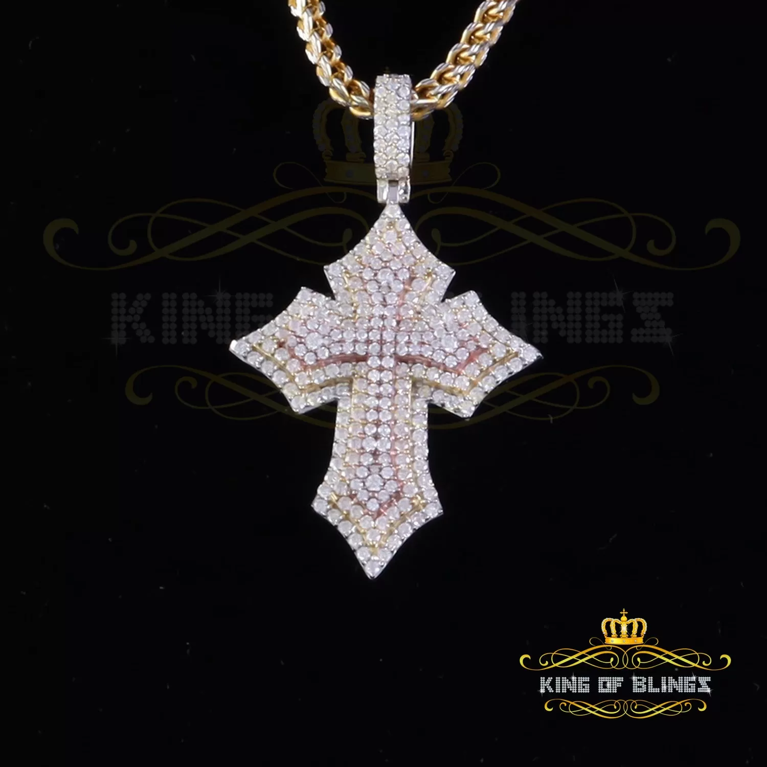 King Of Bling's Cross Yellow Charm Pendant 2.50ct VVS D Moissanite Sterling Silver Men's & Women