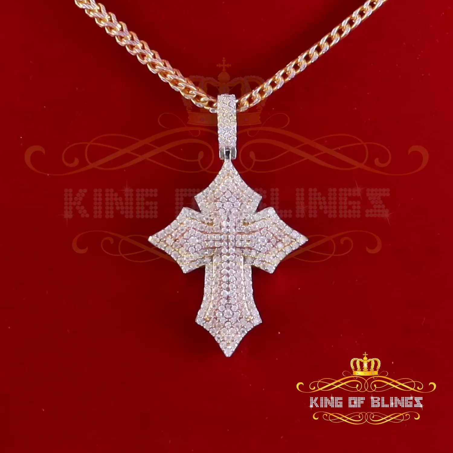 King Of Bling's Cross Yellow Charm Pendant 2.50ct VVS D Moissanite Sterling Silver Men's & Women