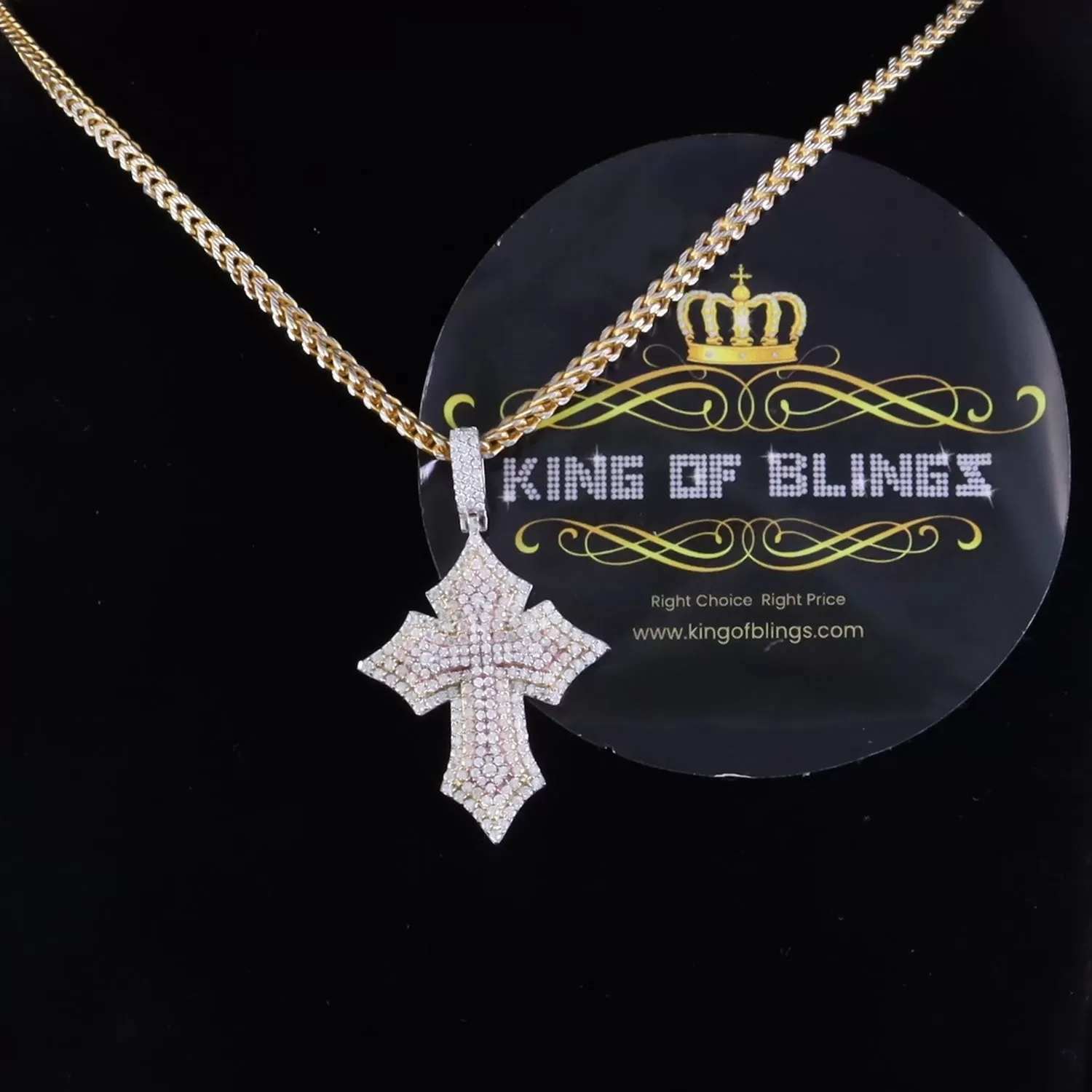 King Of Bling's Cross Yellow Charm Pendant 2.50ct VVS D Moissanite Sterling Silver Men's & Women