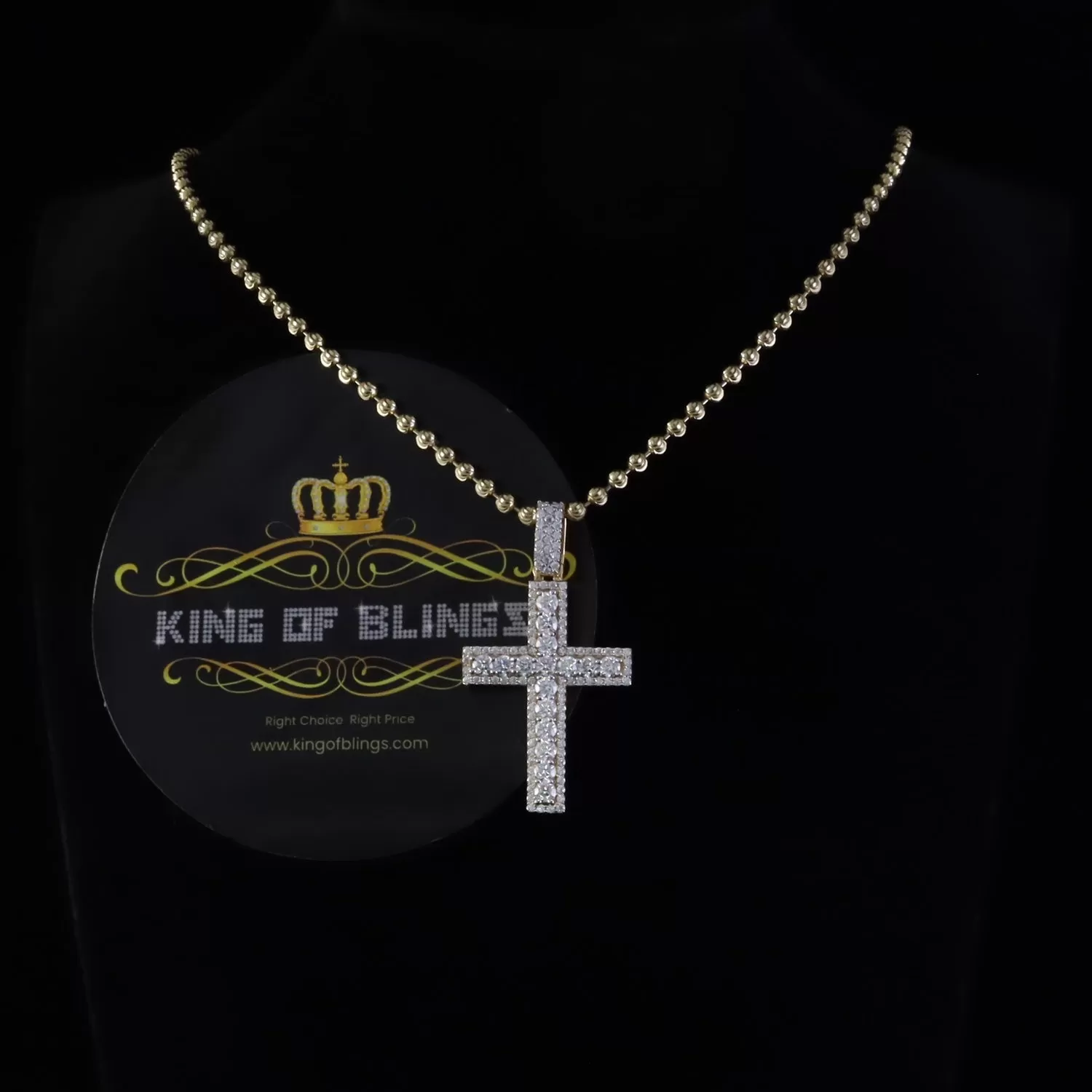 King Of Bling's Men's New Charm Cross Pendant 925 Yellow Silver Moissanite 2.50ct VVS D Clr