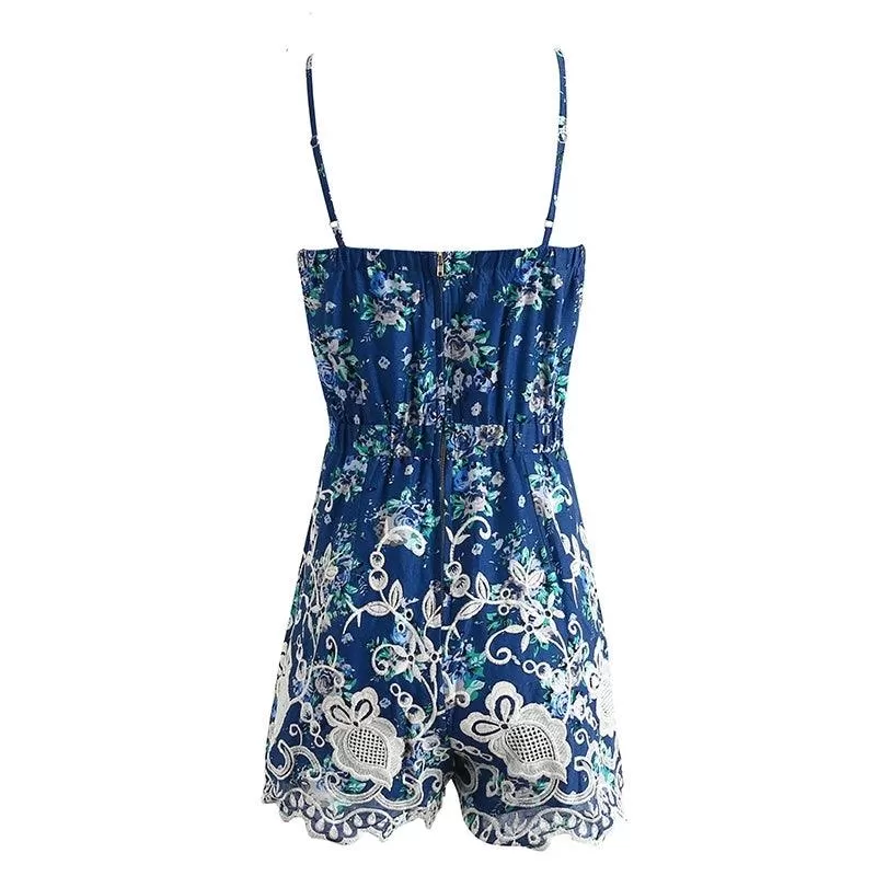 LACE EMBROIDERED FLORAL ROMPER