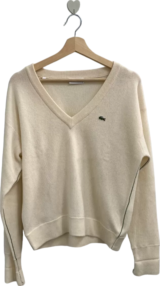 Lacoste Cream V-Neck Wool Sweater UK 10