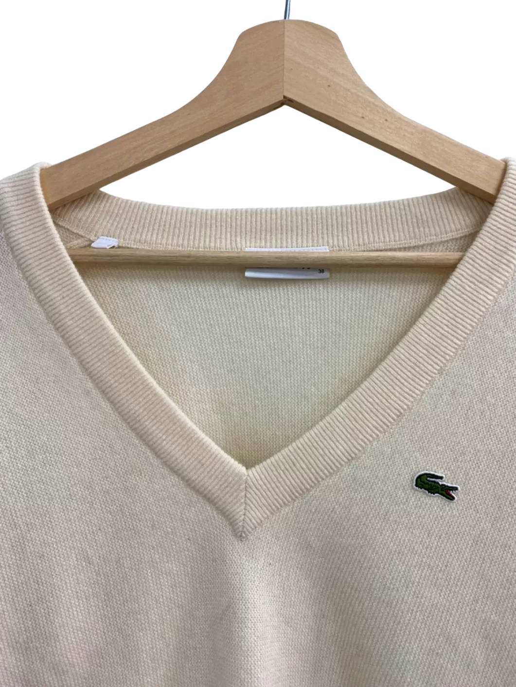 Lacoste Cream V-Neck Wool Sweater UK 10