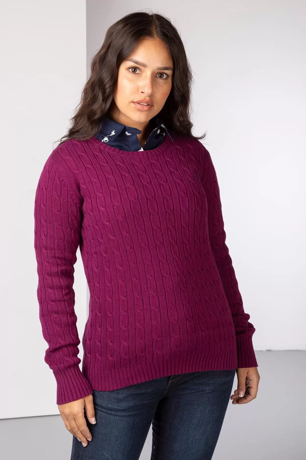 Ladies Crew Neck Cable Knit Jumper