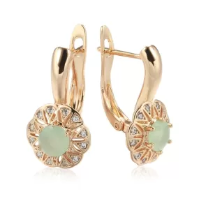 Lake Green Natural Zircon Rose Gold Color Drop Earrings