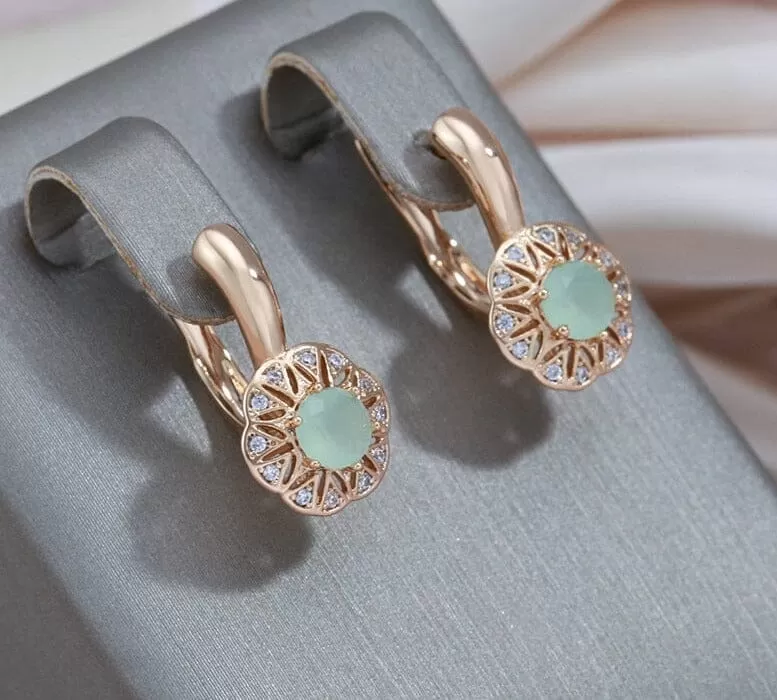 Lake Green Natural Zircon Rose Gold Color Drop Earrings