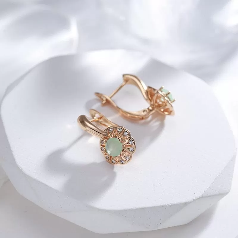 Lake Green Natural Zircon Rose Gold Color Drop Earrings