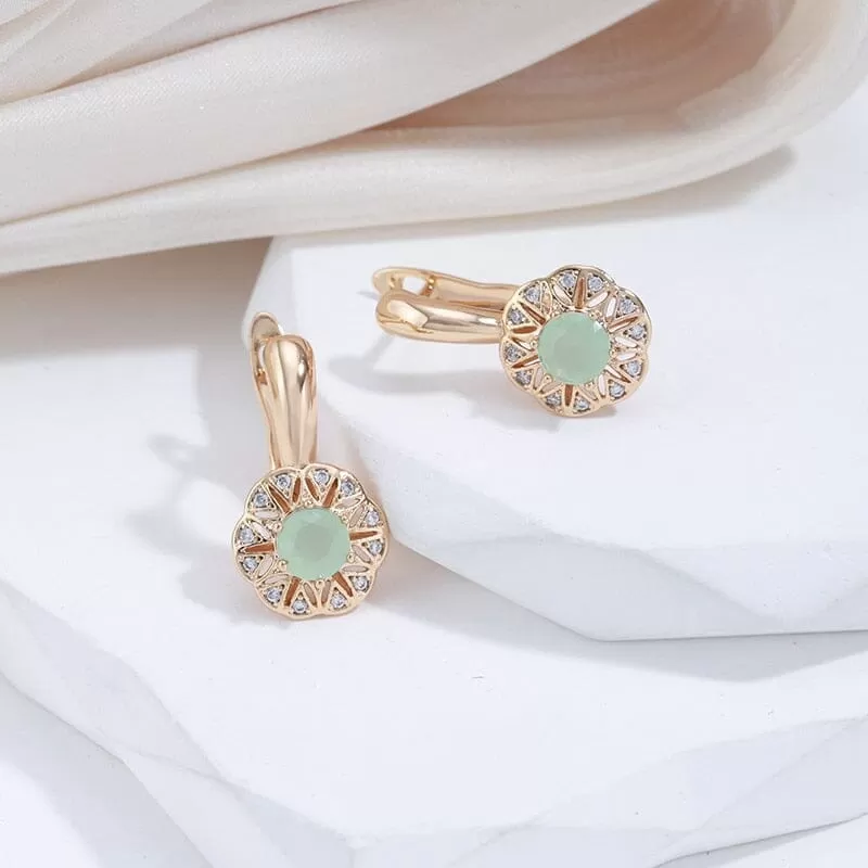 Lake Green Natural Zircon Rose Gold Color Drop Earrings