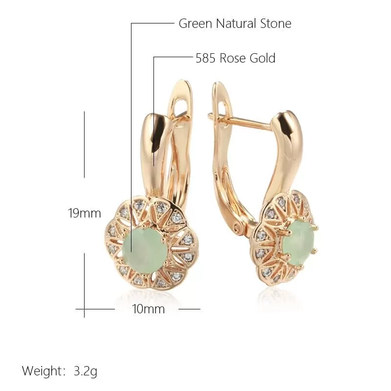 Lake Green Natural Zircon Rose Gold Color Drop Earrings