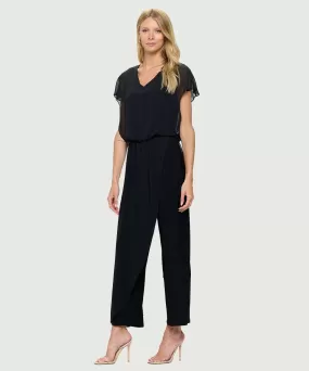 Last Tango Jumpsuit w/ Chiffon Overlay -  Black