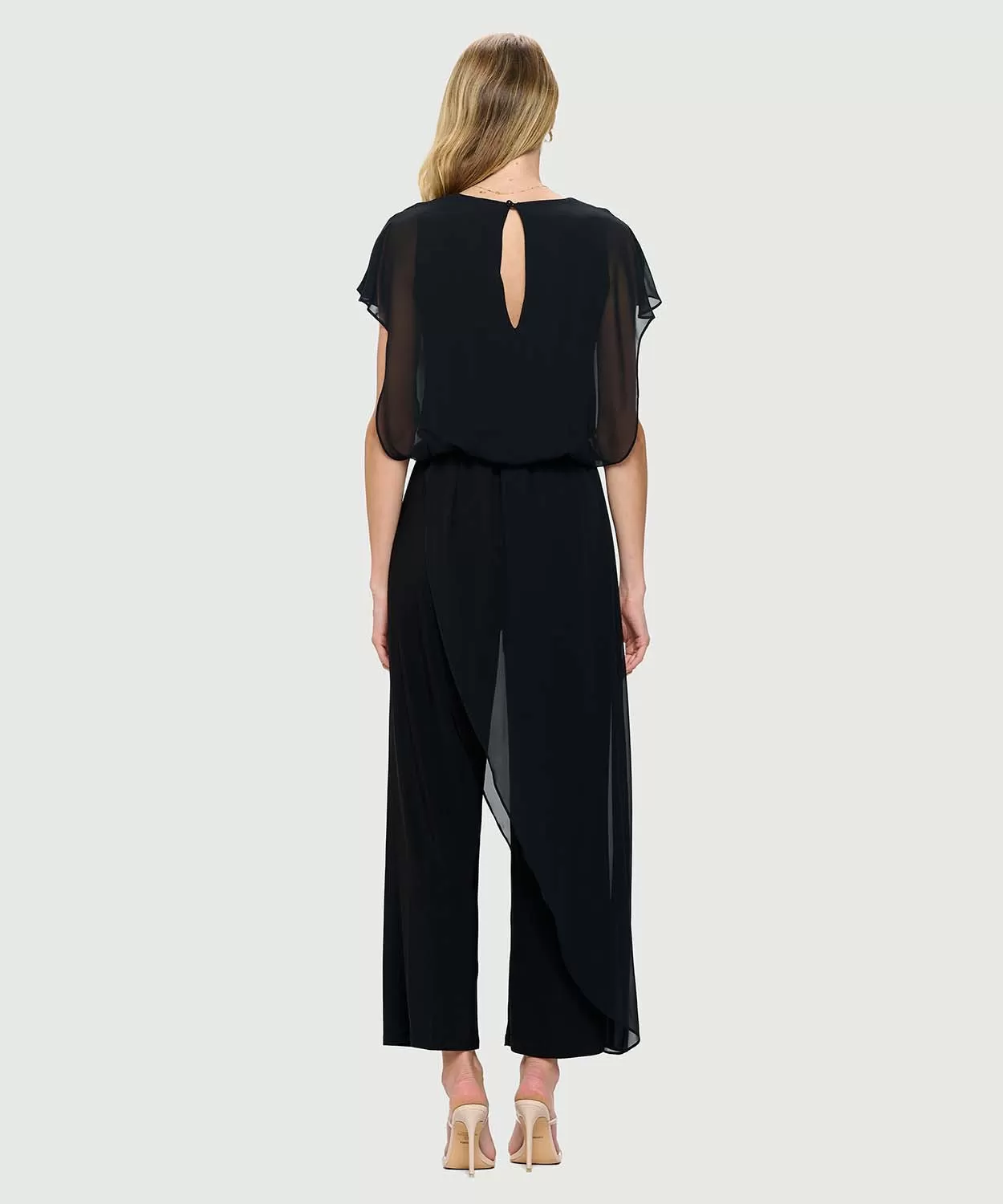 Last Tango Jumpsuit w/ Chiffon Overlay -  Black