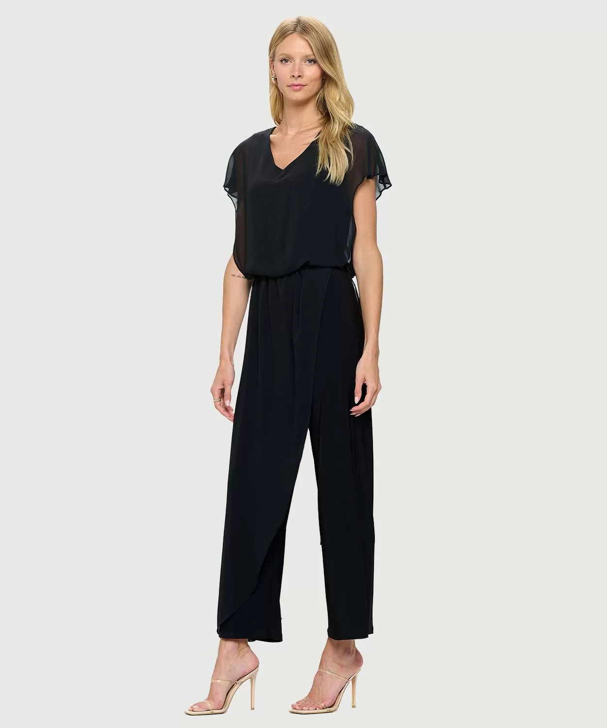 Last Tango Jumpsuit w/ Chiffon Overlay -  Black