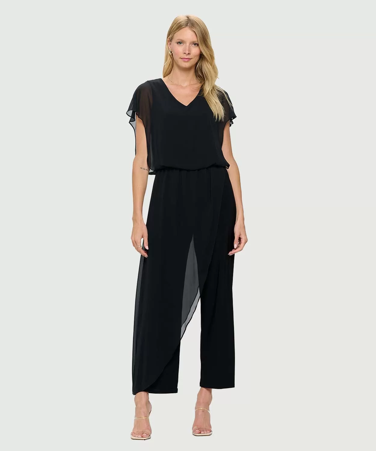 Last Tango Jumpsuit w/ Chiffon Overlay -  Black