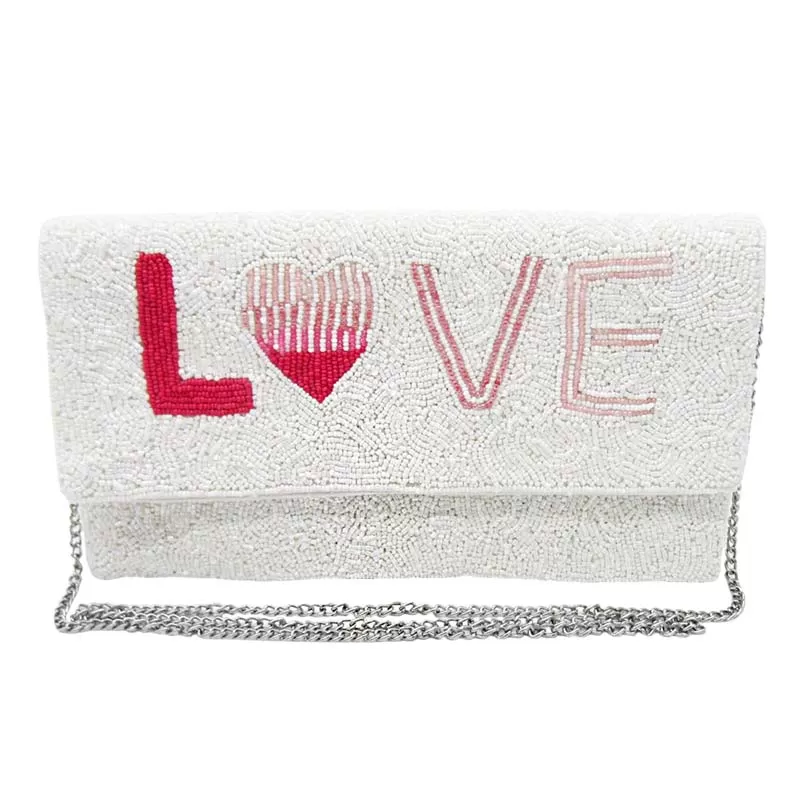 Love Message Seed Beaded Clutch Crossbody Bag