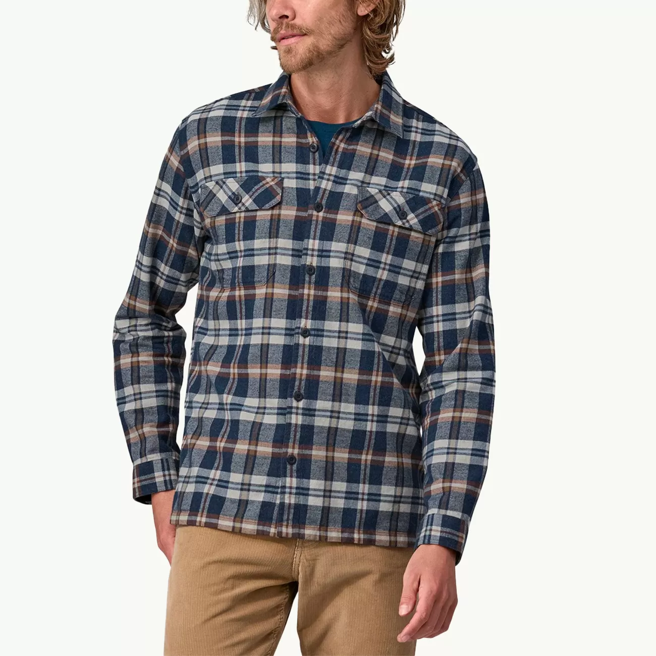 L/S Organic Cotton MW Fjord Flannel Shirt - Fields/New Navy