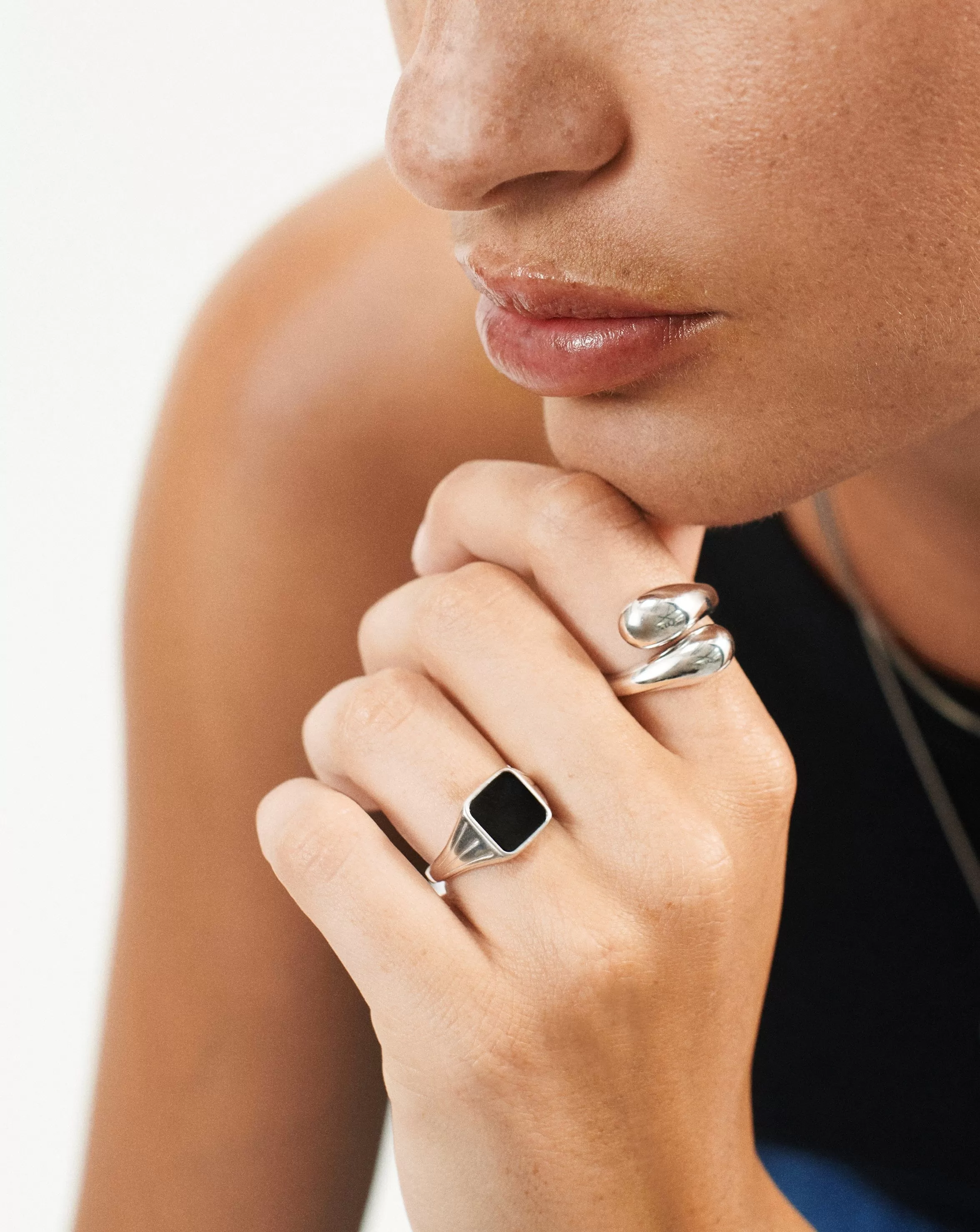 Lucy Williams Square Signet Ring | Sterling Silver/Black Spinel