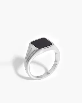 Lucy Williams Square Signet Ring | Sterling Silver/Black Spinel