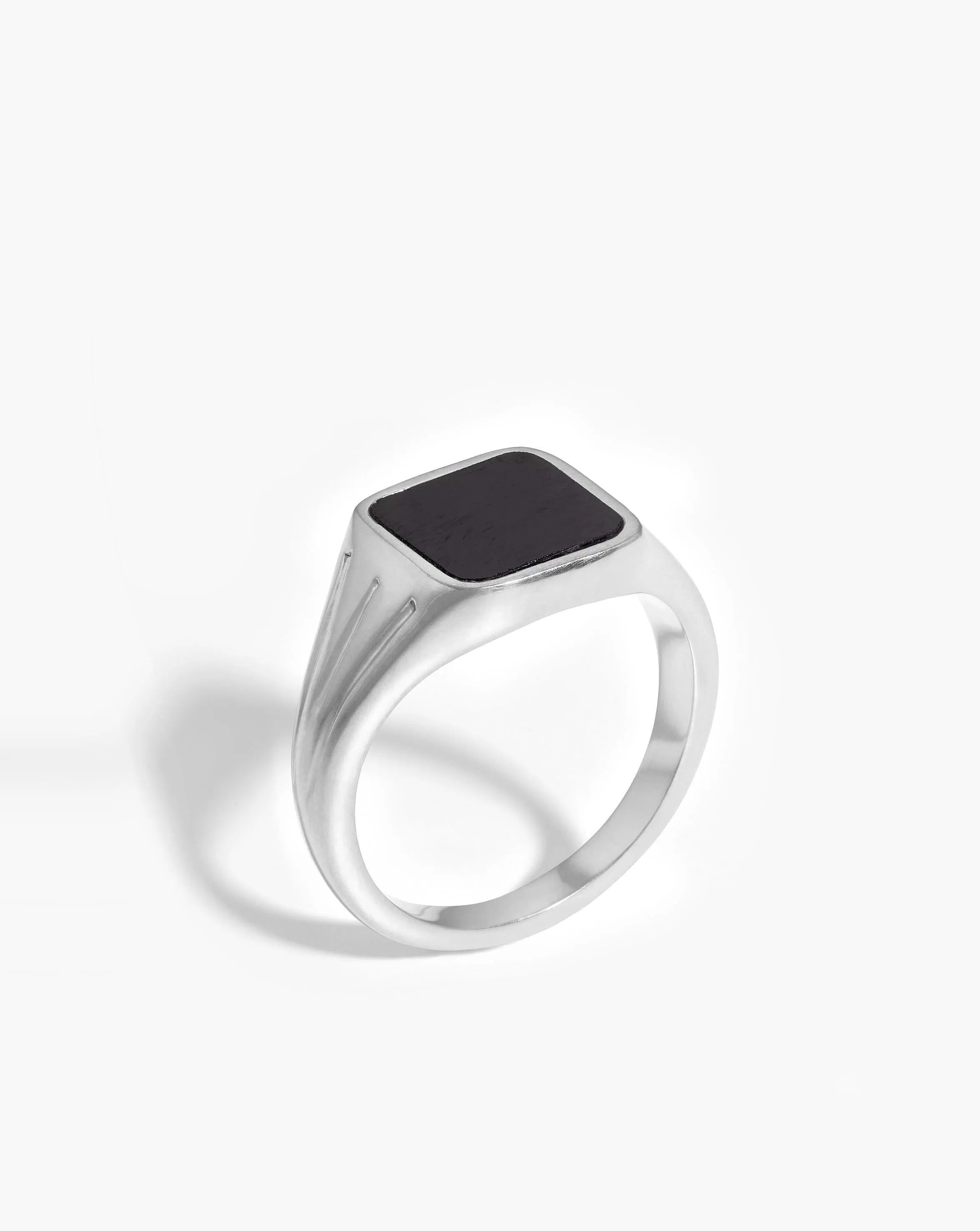 Lucy Williams Square Signet Ring | Sterling Silver/Black Spinel