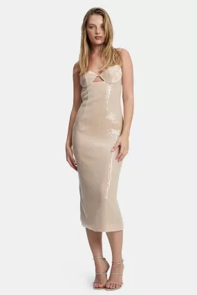 Luna Sequin Midi Dress - Nude