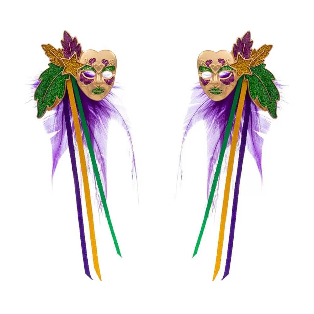 Mardi Gras Masquerade Mask Feather Earrings