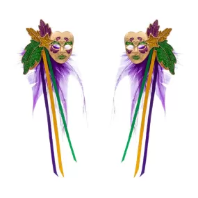 Mardi Gras Masquerade Mask Feather Earrings