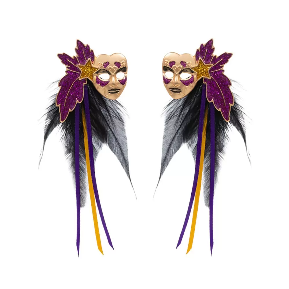 Mardi Gras Masquerade Mask Feather Earrings