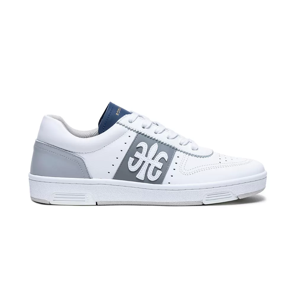 Men's Dreamer White Gray Blue Logo Leather Sneakers 08121-058