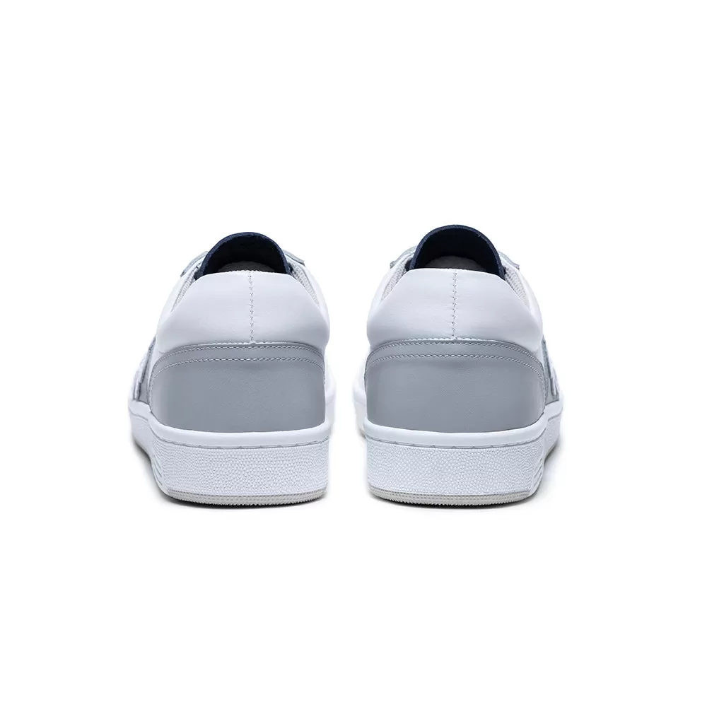 Men's Dreamer White Gray Blue Logo Leather Sneakers 08121-058