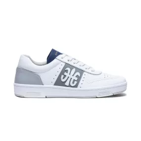 Men's Dreamer White Gray Blue Logo Leather Sneakers 08121-058