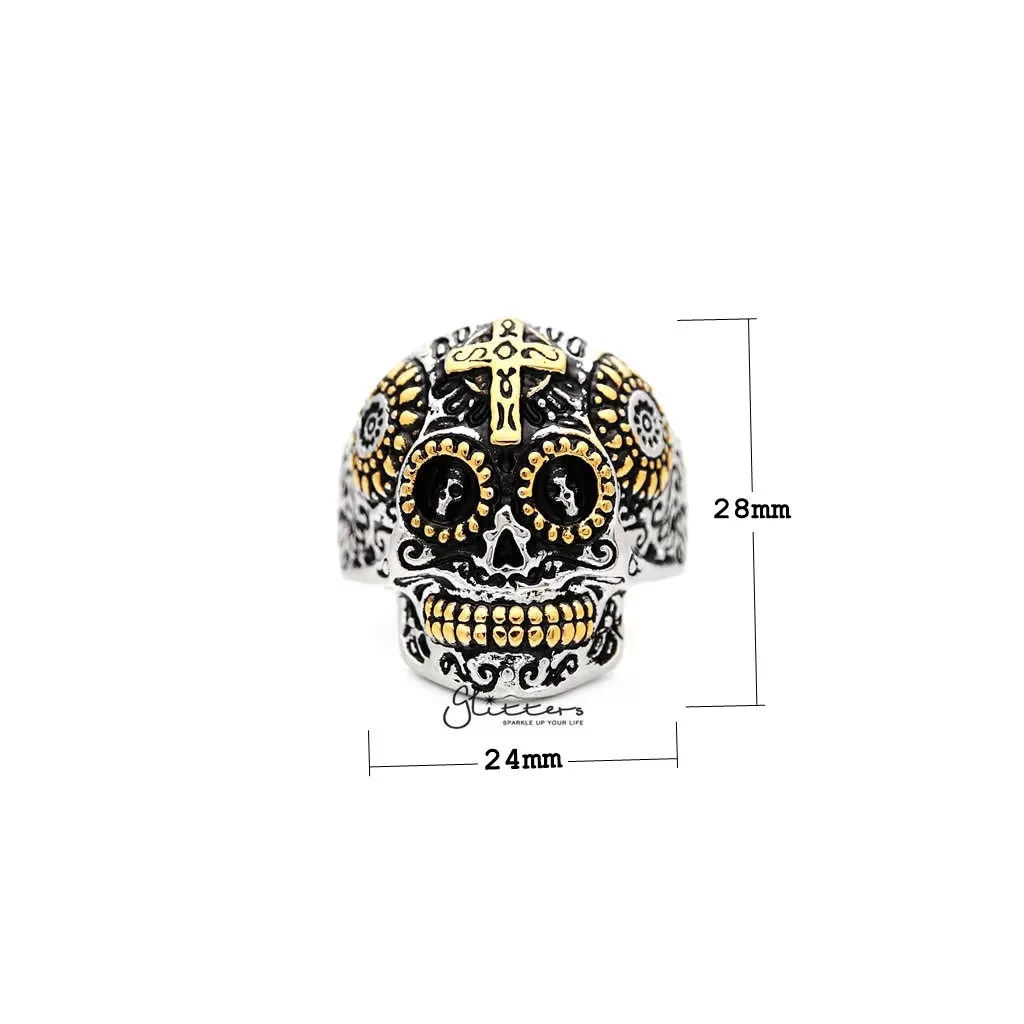 Men's Stainless Steel Two Tone Skull with Cross Casting Rings