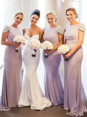 Mermaid Bateau Lilac Spandex Bridesmaid Dress