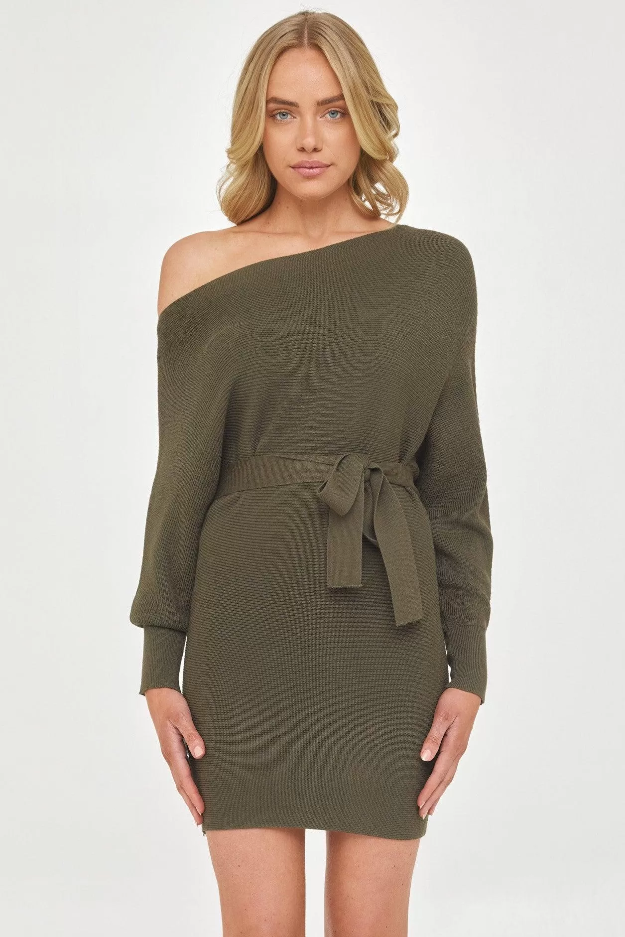 Mia Off Shoulder Knit Dress - Olive