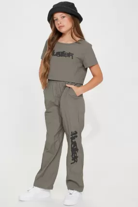 Mini Time To Hustle Windbreaker Pant Set - Grey