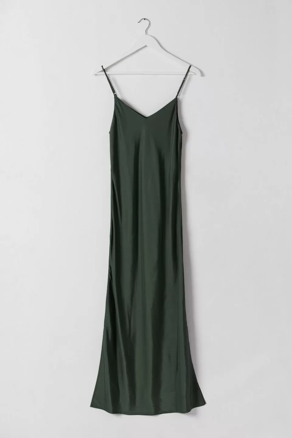 Moonlight Dark Khaki V Neck Bias Slip Midi Dress