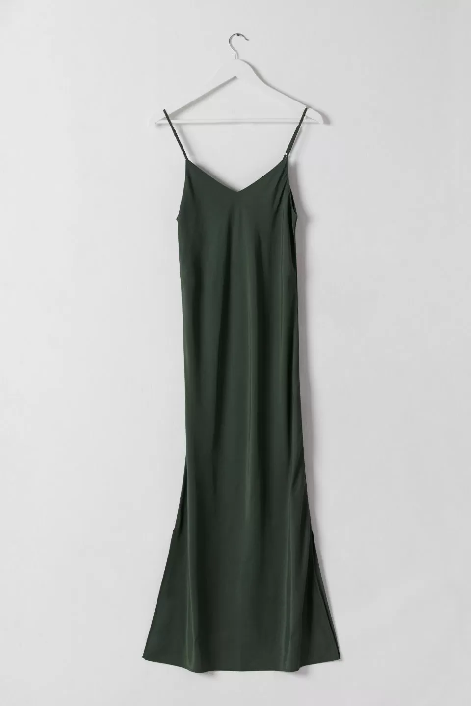 Moonlight Dark Khaki V Neck Bias Slip Midi Dress