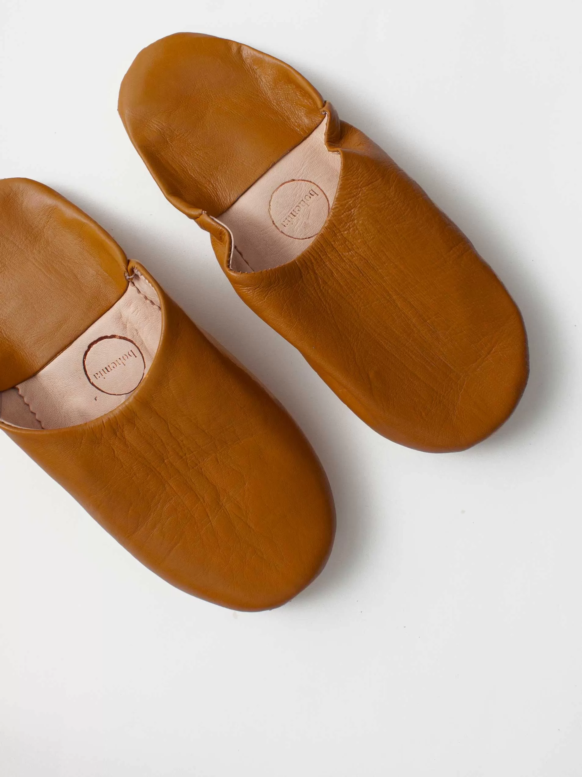 Moroccan Babouche Basic Slippers, Caramel