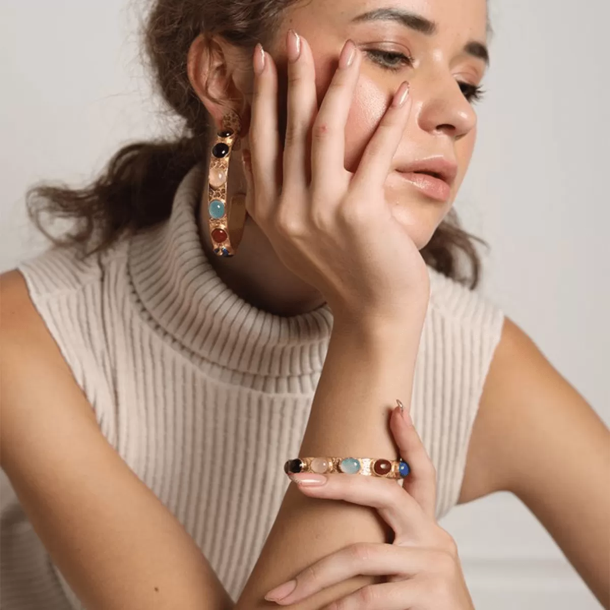 Multi-Stone Chunky Gold Plated Elea Bangle