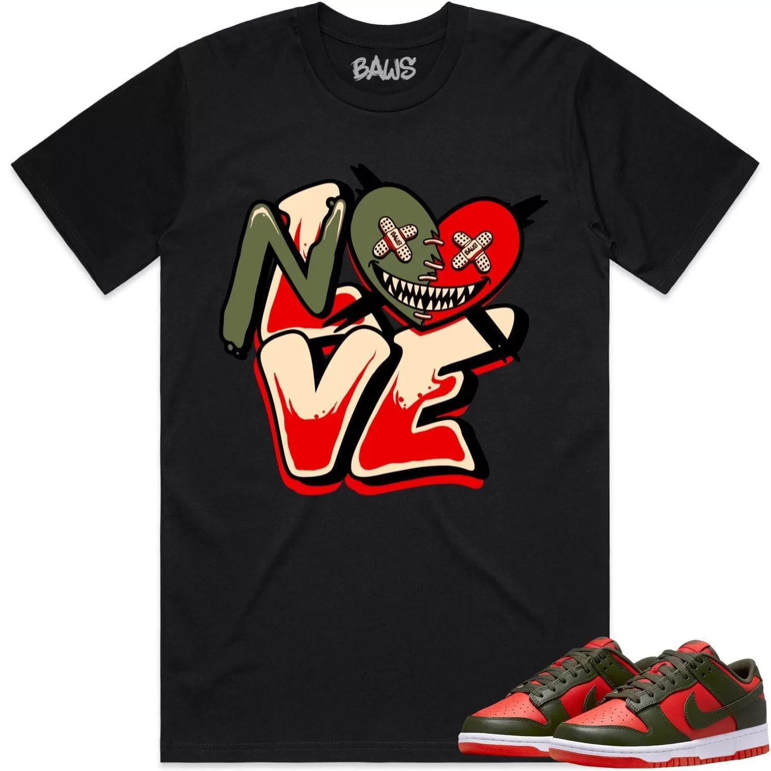 Mystic Red Dunks Shirt to Match - OLIVE NO LOVE BAWS