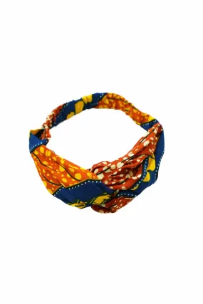 Nnneka Turban Headband Orange Blue and Yellow African Ankara Wax Cotton Print