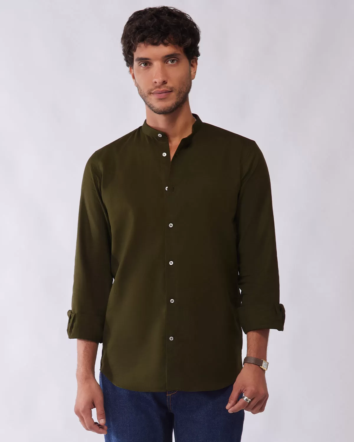 Olive Cotton Linen Shirt