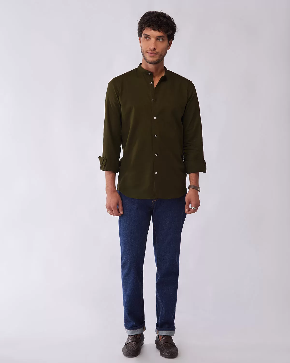 Olive Cotton Linen Shirt