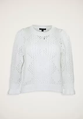 OPEN KNIT SWEATER WITH FRILL CUFF (WHITE) - REPEAT