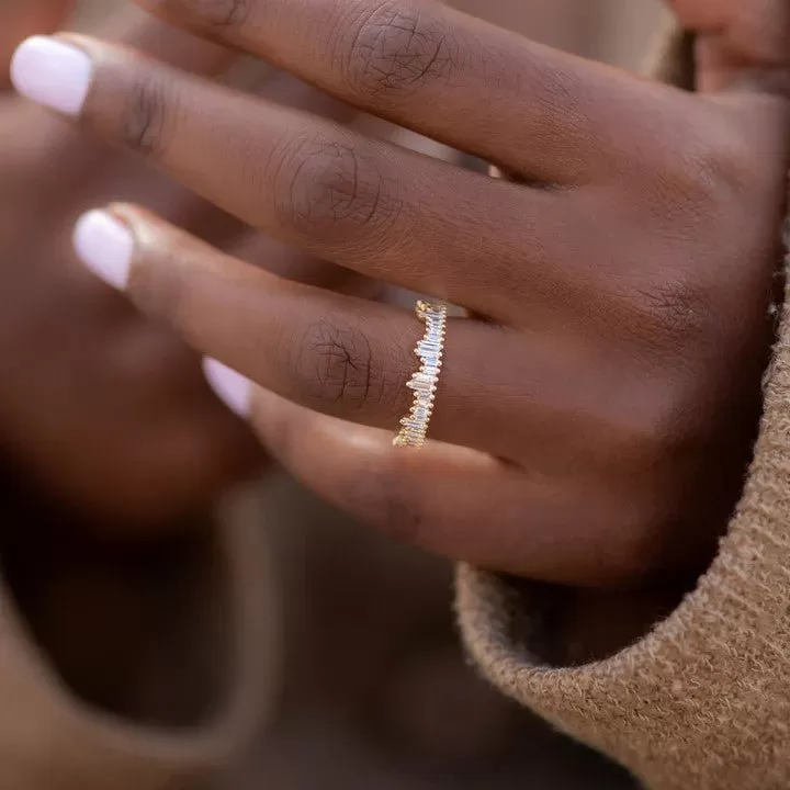 ORDER ONLY: 18K Gold & Needle Baguette Diamond Cityscape Eternity Ring