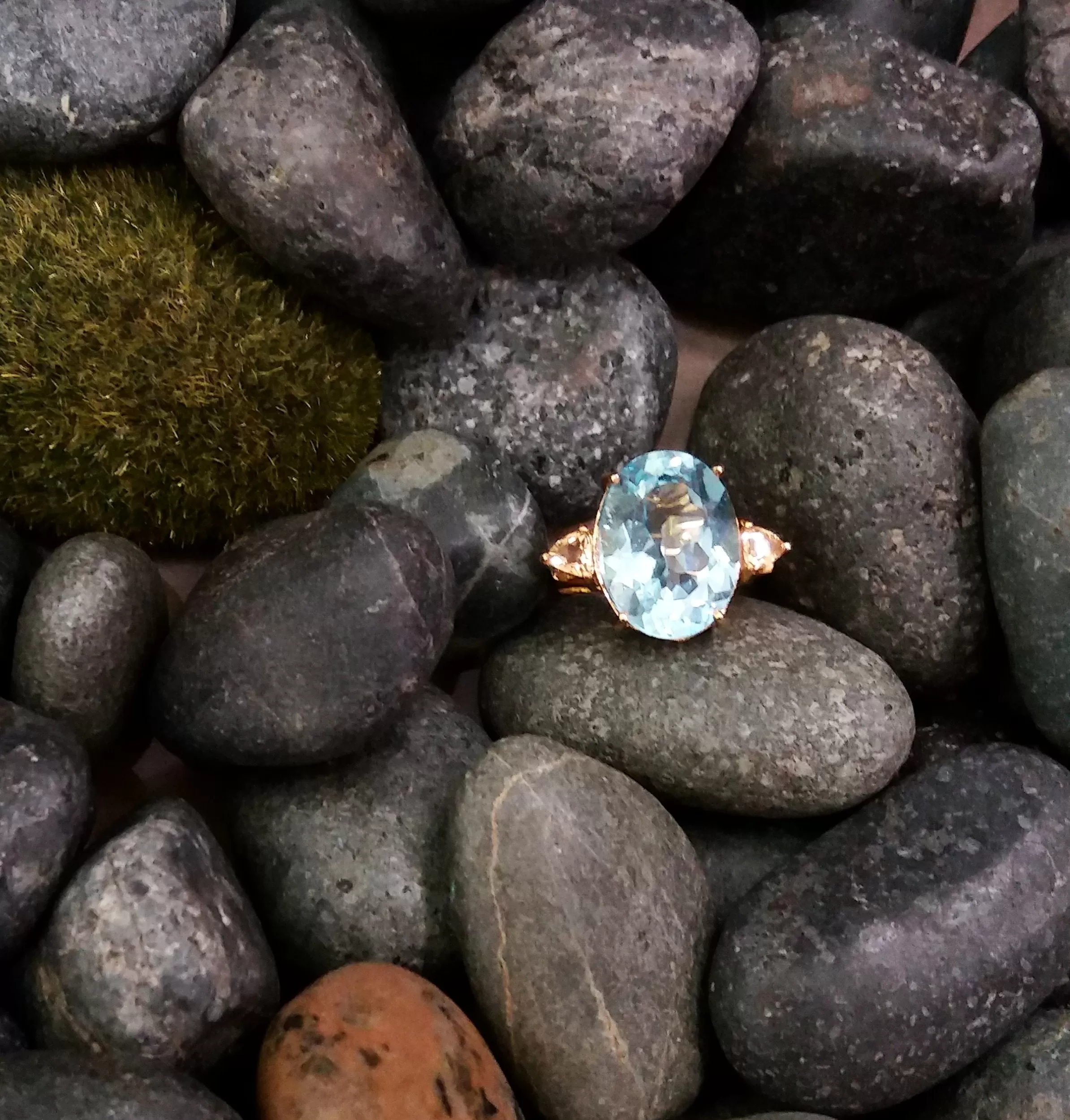 Oval Blue Topaz with Trillion Citrines Cocktail Ring