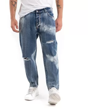 Pantaloni Jeans Uomo Loose Fit Denim Sfumato Cinque Tasche Casual GIOSAL-P5472A