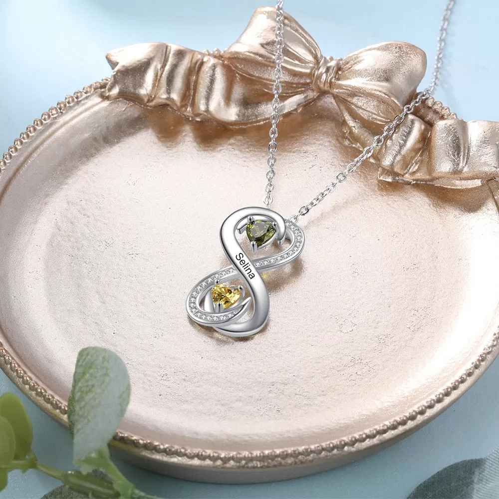 Personalized Infinity Necklace With 2 Birthstones