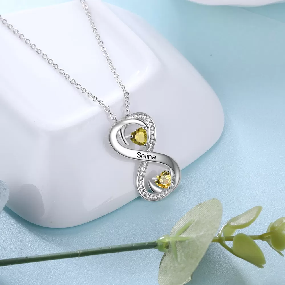 Personalized Infinity Necklace With 2 Birthstones