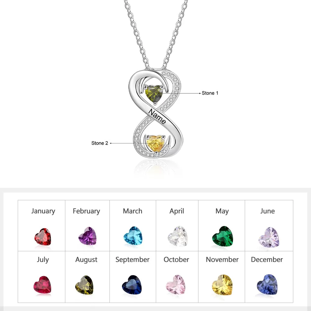 Personalized Infinity Necklace With 2 Birthstones