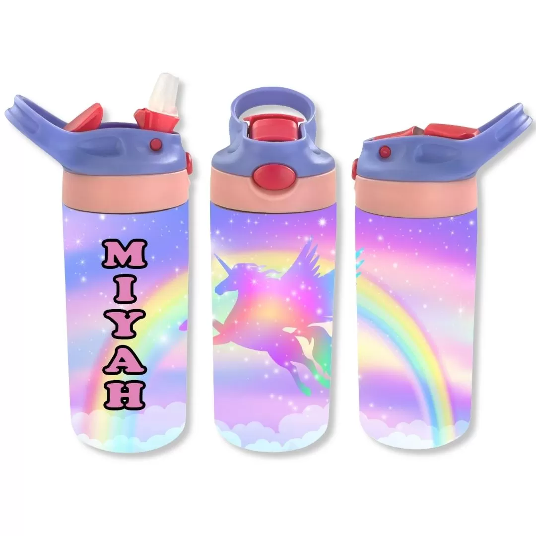 Personalized Kids' 12oz Double Walled Stainless Steel Bottle - Unicorn Rainbow